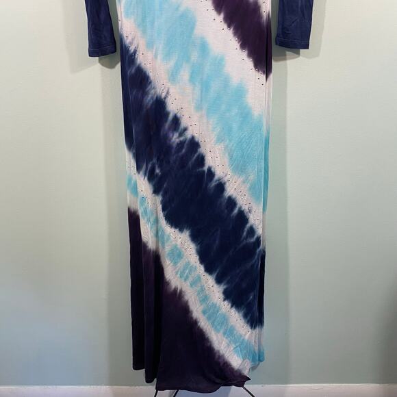 INC International Concepts Navy Tie Dyed Long Sleeve Stretchy Maxi Dress M NWT - Picture 4 of 6